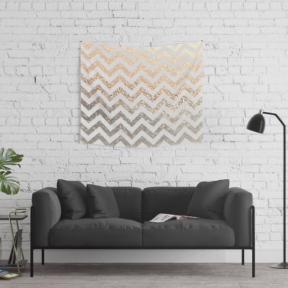 Glitter Gold Chevron Wall Tapestry - Picture 1 of 6